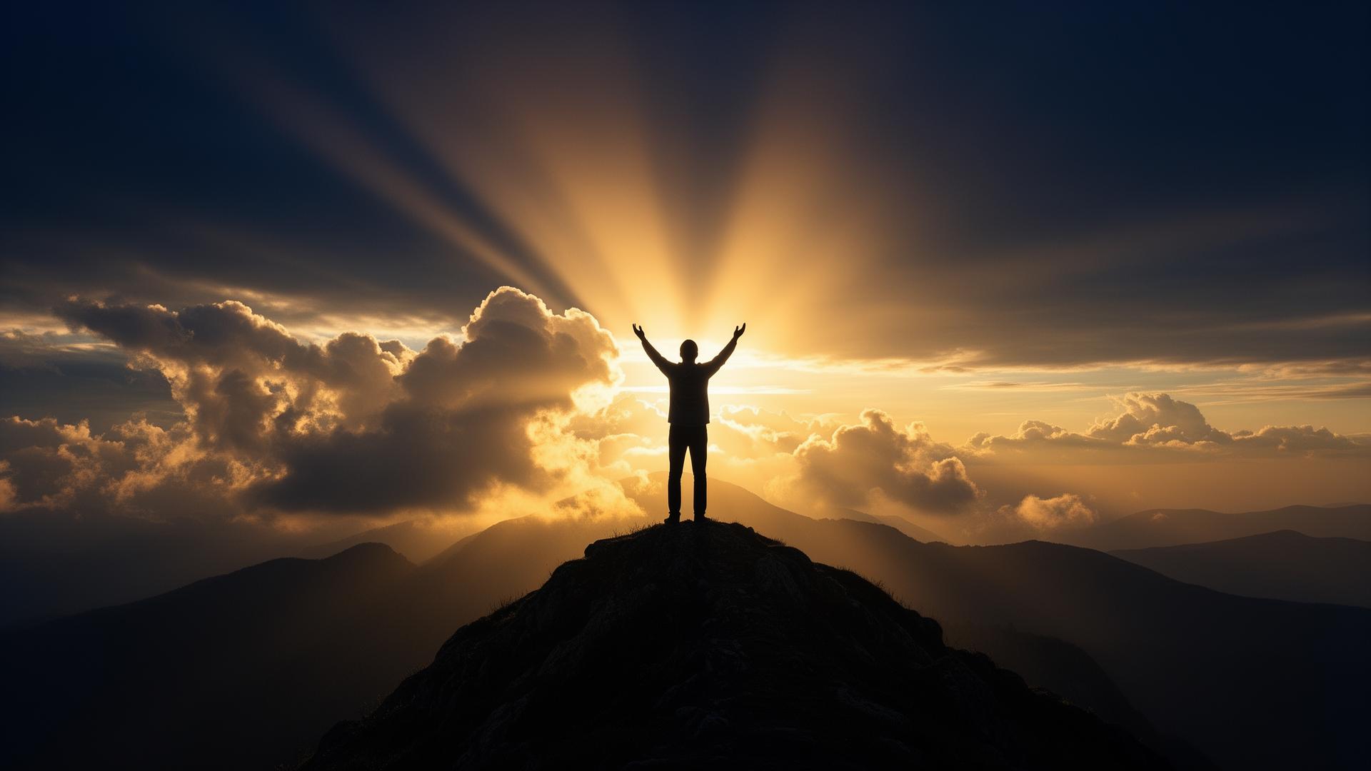 Person on mountaintop at sunrise — symbolizing spiritual advancement